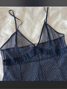 Zara Navy Sheer Polka Dot Maxi Slip Dress